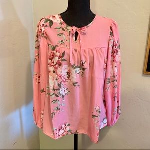 Central Park West Pink Floral Peasant Blouse Sz S